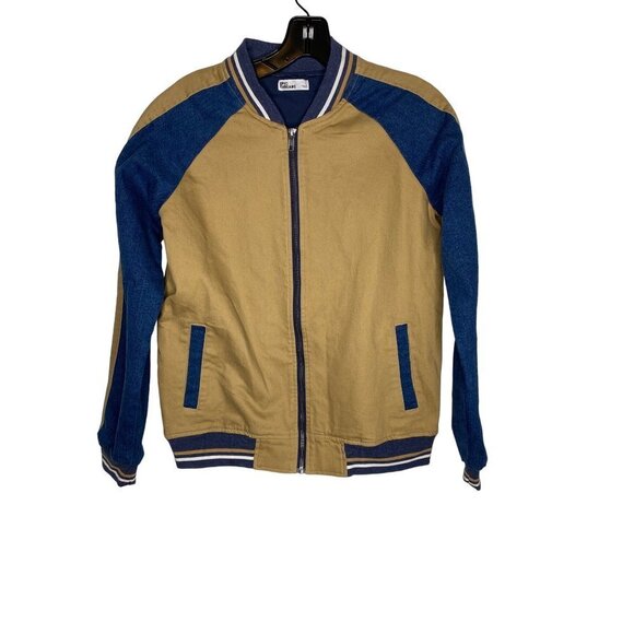 EPIC THREADS BOY'S TAN AND BLUE VARSITY SCULL SNAKE JACKET SZ L - Picture 1 of 4